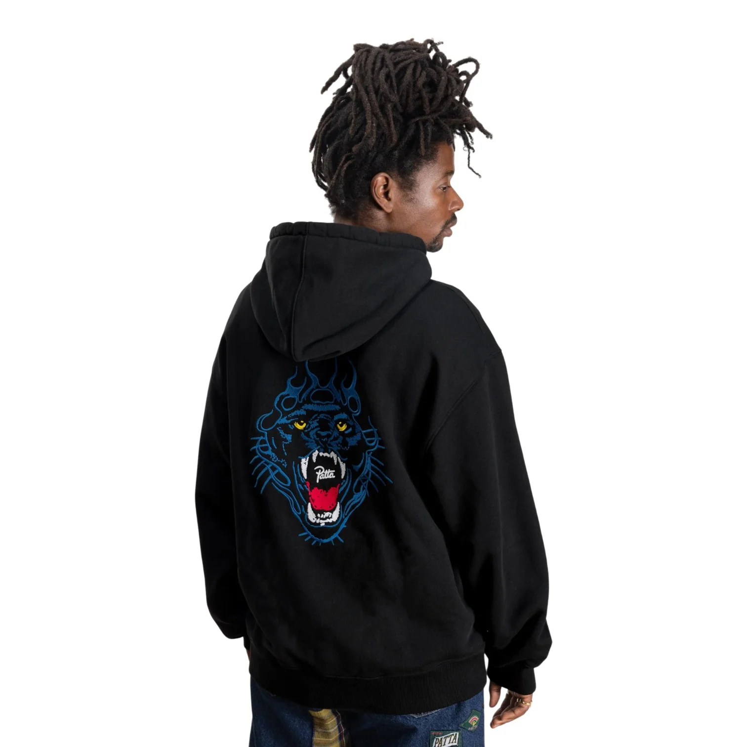 Embroidered Fire Panther Hooded Sweater Black - Image 4