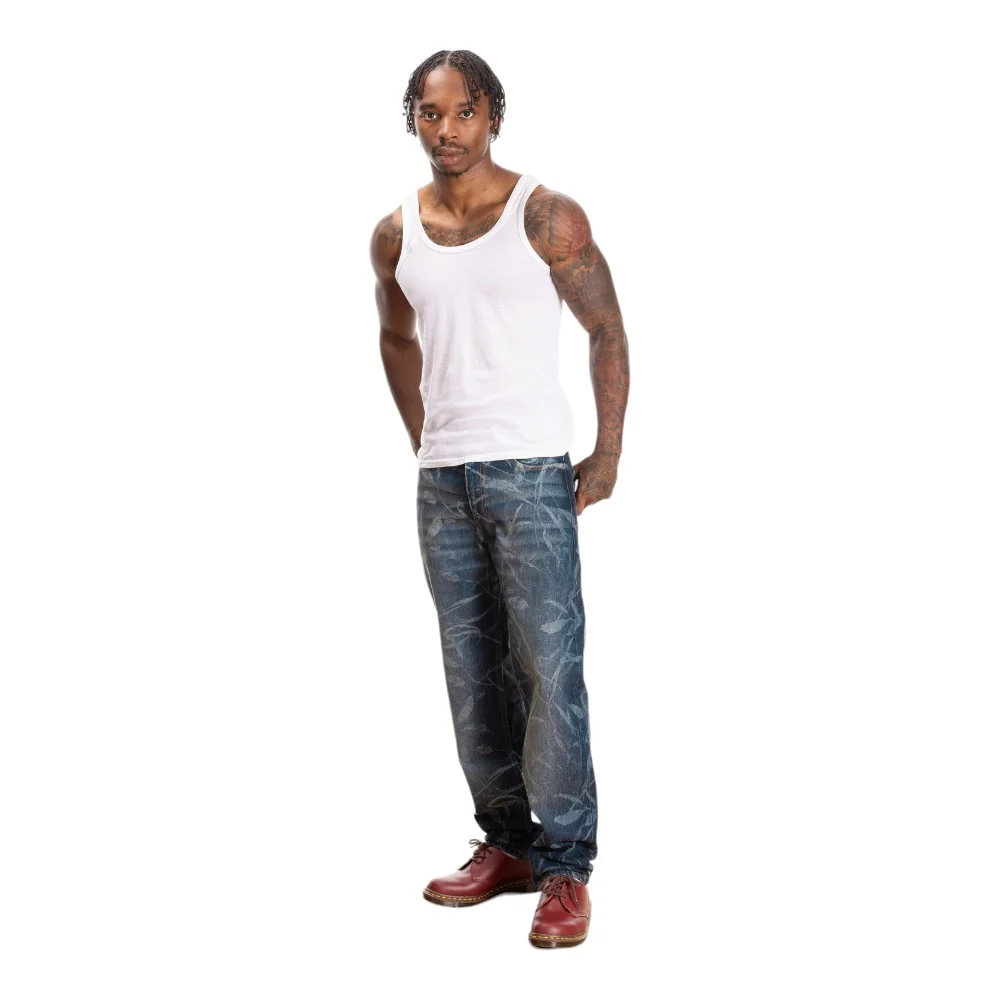 Leaves Laser Printed Denim Jeans - Image 3