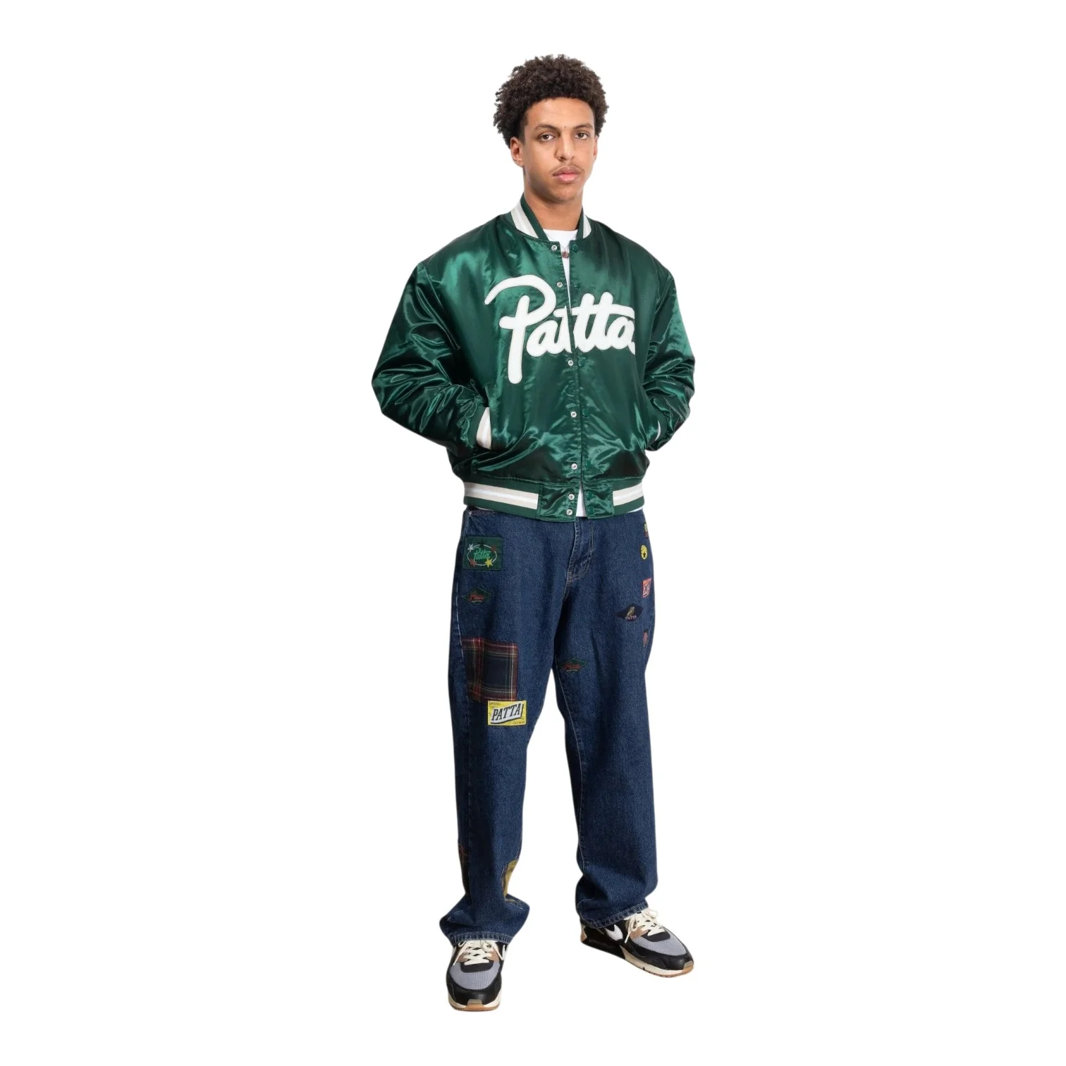 Script ogo Satin Varsity Jacket Green - Image 3