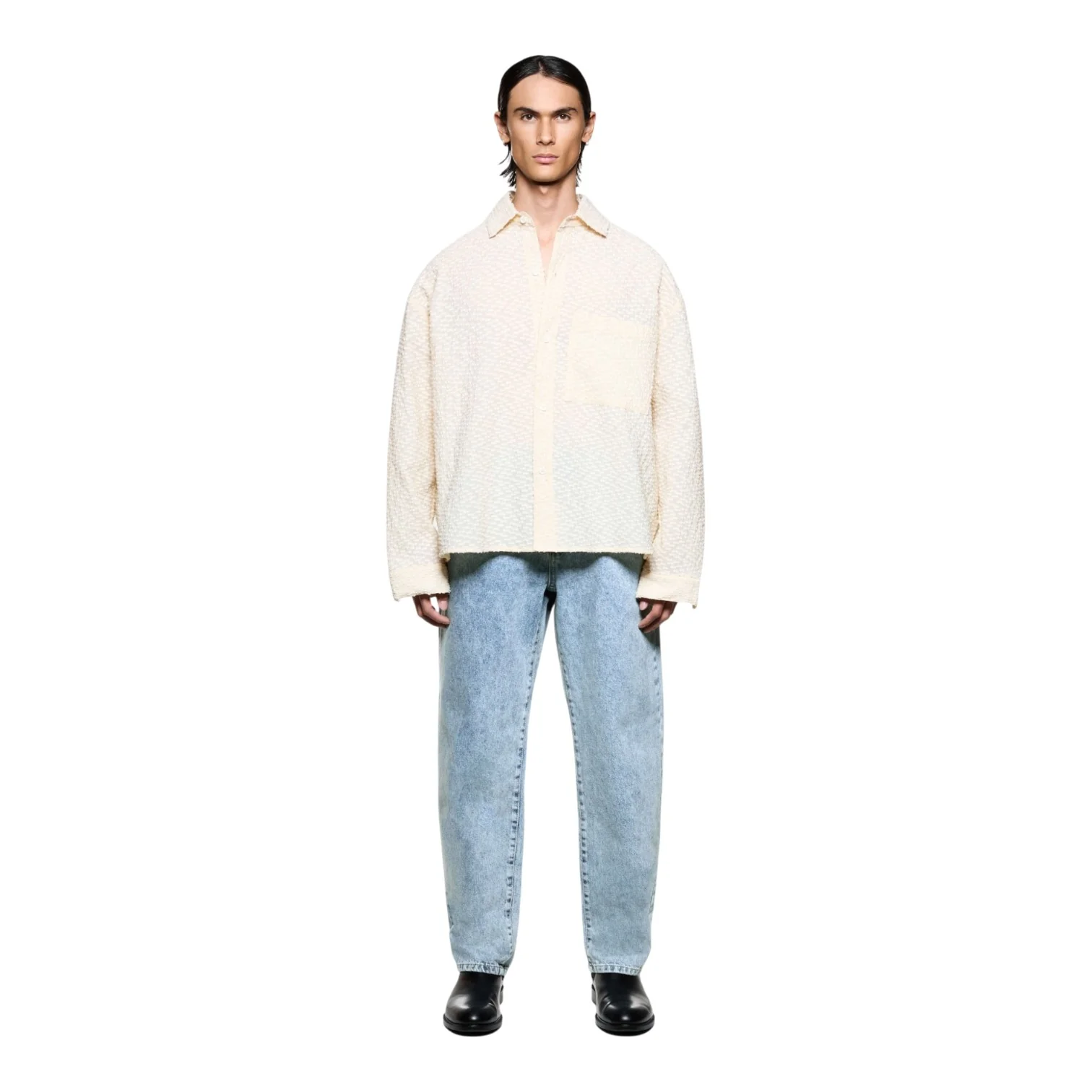 Ribbon Jacquard Box Dress Shirt Beige - Image 3